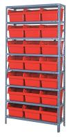 40N194 Bin Shelving, Steel, 36x12x75, 21 Bins, Red