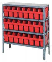 40N195 Bin Shelving, Steel, 36x12x39, 24 Bins, Red