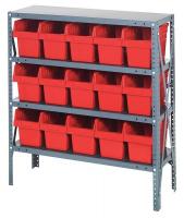 40N196 Bin Shelving, Steel, 36x12x39, 15 Bins, Red