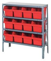 40N197 Bin Shelving, Steel, 36x12x39, 12 Bins, Red