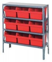 40N198 Bin Shelving, Steel, 36x12x39, 9 Bins, Red