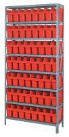 40N199 Bin Shelving, Steel, 36x18x75, 56 Bins, Red