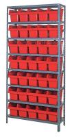 40N201 Bin Shelving, Steel, 36x18x75, 35 Bins, Red