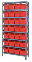 40N202 Bin Shelving, Steel, 36x18x75, 28 Bins, Red