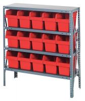 40N205 Bin Shelving, Steel, 36x18x39, 15 Bins, Red