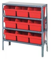 40N207 Bin Shelving, Steel, 36x18x39, 9 Bins, Red