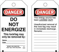 41F282 Lockout Tag, 3 x 5-3/4In, Cardstock, PK 25