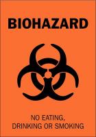 41F771 Biohazard Sign, 14 x 10In, Black on Orange