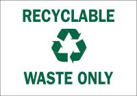 41F795 Recycling Sign, 10 x 14In, Green on White