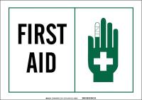 41F934 First Aid Sgn, 3-1/2 x 5In, Grn/Blk on Wht