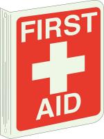 41G074 First Aid Sign, 12 x 9In, Red on White