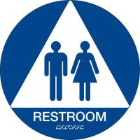 41G140 Restroom Sign, 12 x 12In, White/Blue