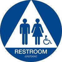 41G143 Restroom Sign, 12 x 12In, White/Blue