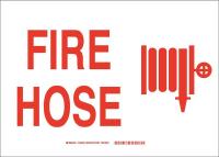 41G194 Fire Hose Sign, 10 x 14In, Red/White