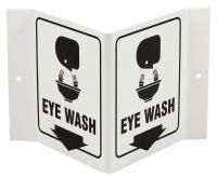 41G386 Eye Wash Sign, 6 x 9In, Black on White