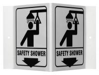 41G391 Safety Shower Sign, 6 x 9In, Black on Wht