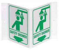 41G397 Safety Shower Sign, 12 x 18In, Grn on Wht