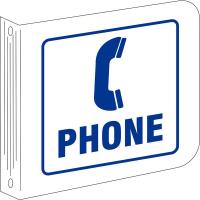 41G457 Telephone Sign, 8 x 8In, Blue on White