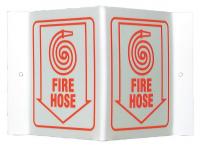 41G460 Fire Hose Sign, 6 x 9In, Red/White