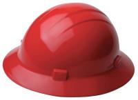 41N921 Hard Hat, Full Brim, Red, 4-pt.Slide-Lock