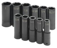 42W705 Impact Socket Set, 1/2 Dr, SAE, Deep, 11 Pc