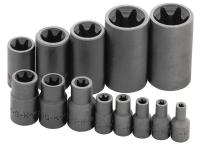 42W710 Socket Set, 1/4, 3/8, 1/2 Dr, Fem Torx, 13 Pc