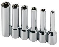42W714 Socket Set, 1/4 in Dr, Fem Torx Deep, 6 Pc