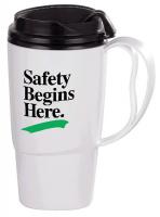 43Y437 Insulated Travel Mug, White/Black, 16 oz