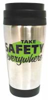 43Y440 Insulated Travel Mug, Silver/Black, 16 oz