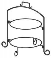 45U777 Round Plate Stand, Black, Iron, 2 Tier, 12In