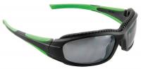 46F408 Sfty Glasses, Blk/Grn Fr, Slvr Mir Lens