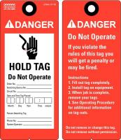 48W918 Danger Tag, 9-1/2 x 4In, Red/White, Black