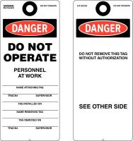 48W919 Danger Tag, 9-1/2 x 4In, Red/White, Black