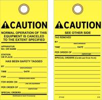 48X117 Caution Tag, 6 x 3In, Black/Yellow