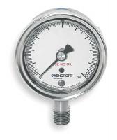 4EFU4 Pressure Gauge, Oxygen, 2 1/2 In, 200Psi, SS