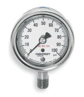 4EFU2 Pressure Gauge, Oxygen, 2 1/2 In, 100Psi, SS