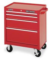 4FB46 Rolling Cabinet, 26 1/2 W, 4 Drawer, Red