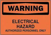 4FV98 Warning Sign, 10 x 14In, BK/ORN, ENG, Text