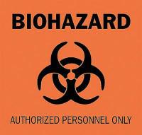 4FX32 Biohazard Sign, 10 x 14In, BK/ORN, SURF