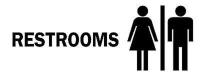 4GF97 Restroom Sign, 4 x 12In, BK/WHT, Restrooms