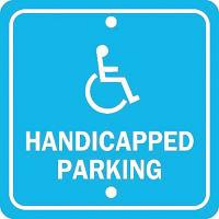 4GL10 Parking Sign, 18 x 18In, WHT/BL, G-42, HDCP