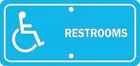4GL15 Restroom Sign, 6 x 12In, WHT/BL, Restrooms