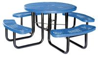 4HUP6 Picnic Table, Expanded Metal, Round, Blue