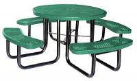 4HUP7 Picnic Table, Expanded Metal, Round, Green