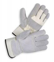 4JF93 Leather Gloves, Split/Double Palm, L, PR