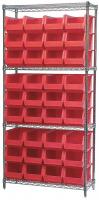 4KET7 Bin Shelving, Wire, 36X14, 36 Bins, Red