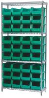 4KEU1 Bin Shelving, Wire, 36X14, 36 Bins, Green