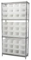 4KEU2 Bin Shelving, Wire, 36X14, 36 Bins, Clear