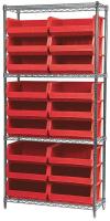 4KEU5 Bin Shelving, Wire, 36X14, 18 Bins, Red