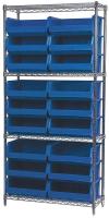 4KEU7 Bin Shelving, Wire, 36X14, 18 Bins, Blue